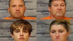 Those arrested were, clockwise, starting from top left, Pete Jimenez, 39, of East Brewton; Bobby Thompson, 47, of Brewton; Joni Diamond, 30, of East Brewton; and Paul Daw, 19, of Brewton.