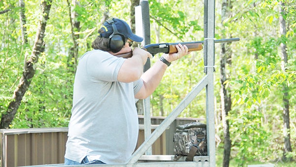 Rotary Club Clay Shooting participant Paul Chason takes aim at a clay during Saturday’s benefit shoot. | Andrew Garner/Atmore Advance