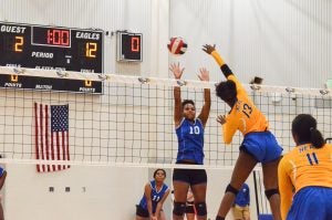 Escambia County's Jade Adams (10) tries for a block Tuesday against W.S. Neal. The Lady Blue Devils finished runner up in the area tournament today. | Corey Williams/The Brewton Standard